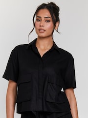 South Beach Black Linen Blend Short Sleeve Utility Shirt - Image 5 of 5