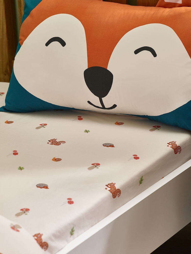 Catherine Lansfield Cream Fox and Woodland Friends Fitted Sheet - Image 1 of 2
