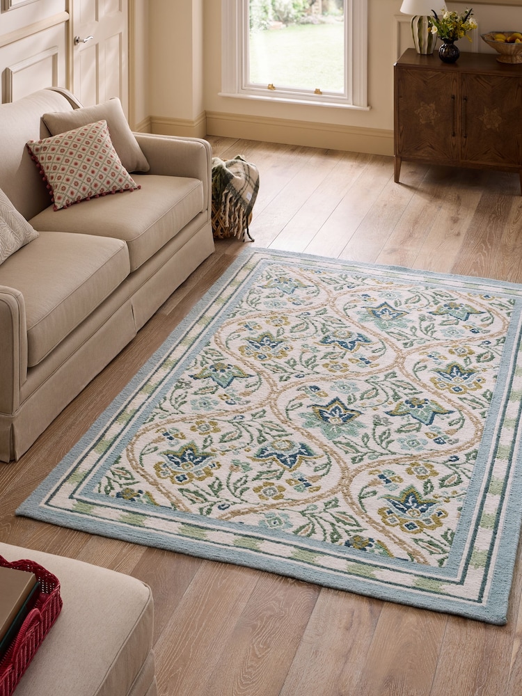 Nina Campbell Green Floral Hand Knotted Wool Rug - Image 1 of 5