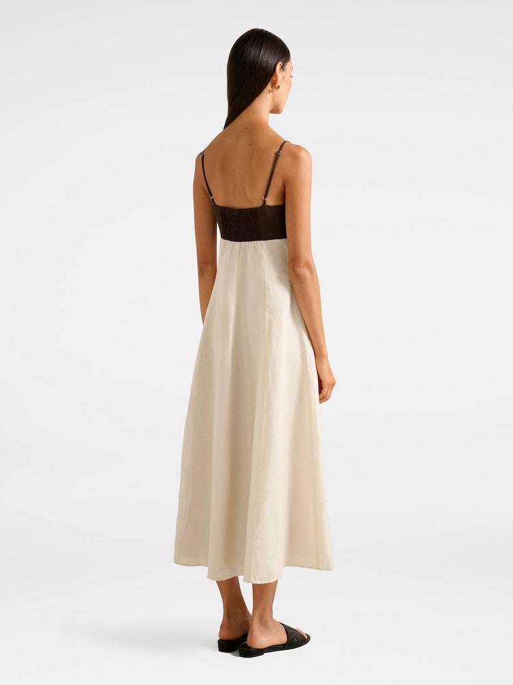 Forever New Brown Pure Linen Ada Contrast Midi Dress - Image 2 of 4