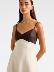 Forever New Brown Pure Linen Ada Contrast Midi Dress - Image 3 of 4