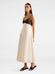 Forever New Brown Pure Linen Ada Contrast Midi Dress - Image 4 of 4