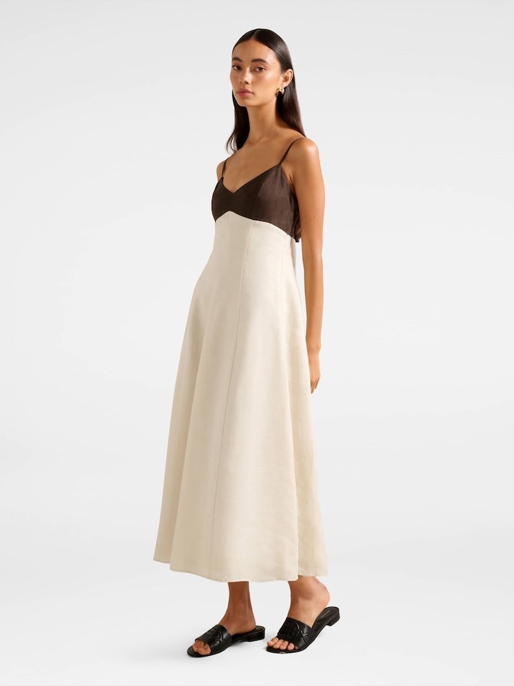 Forever New Brown Pure Linen Ada Contrast Midi Dress - Image 4 of 4