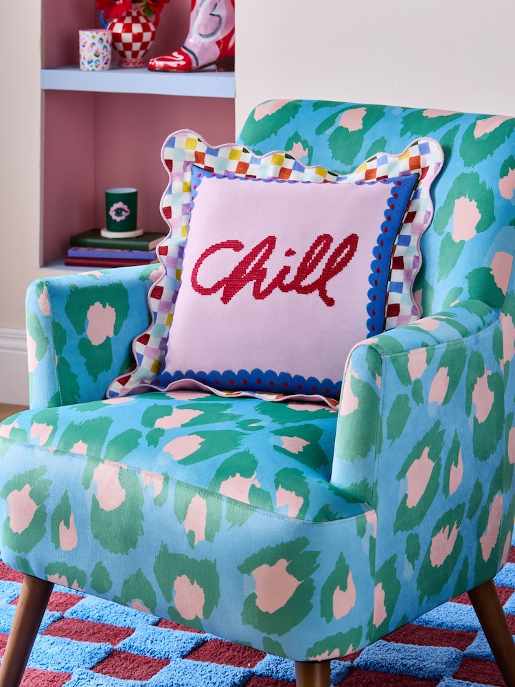 Eleanor Bowmer Multi Chill Slogan Needlepoint Cushion - Image 2 of 5 Eleanor Bowmer Multi Chill Slogan Needlepoint Cushion - Image 2 of 5