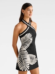 Forever New Black Adore Halter Neck Mini Dress Contains Linen - Image 4 of 5