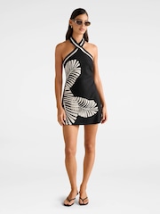 Forever New Black Adore Halter Neck Mini Dress Contains Linen - Image 5 of 5