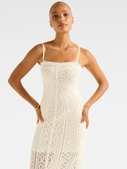 Forever New White Arianna Engineered Crochet Midi Dress - Image 3 of 4