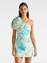 Forever New Cream Darcy One Shoulder Bow Contains Linen Mini Dress - Image 1 of 5