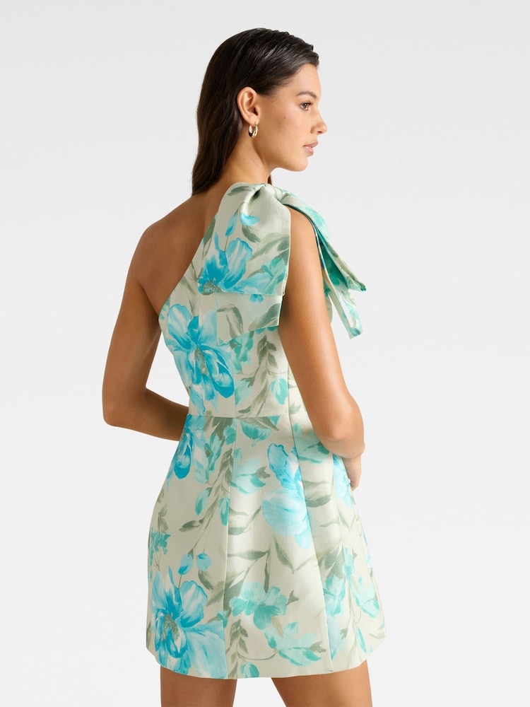 Forever New Cream Darcy One Shoulder Bow Contains Linen Mini Dress - Image 2 of 5