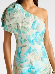 Forever New Cream Darcy One Shoulder Bow Contains Linen Mini Dress - Image 3 of 5