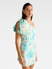 Forever New Cream Darcy One Shoulder Bow Contains Linen Mini Dress - Image 4 of 5