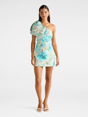 Forever New Cream Darcy One Shoulder Bow Contains Linen Mini Dress - Image 5 of 5