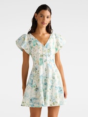 Forever New White Camden Puff  Sleeves Contains Linen Mini Dress - Image 1 of 5