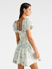 Forever New White Camden Puff  Sleeves Contains Linen Mini Dress - Image 2 of 5