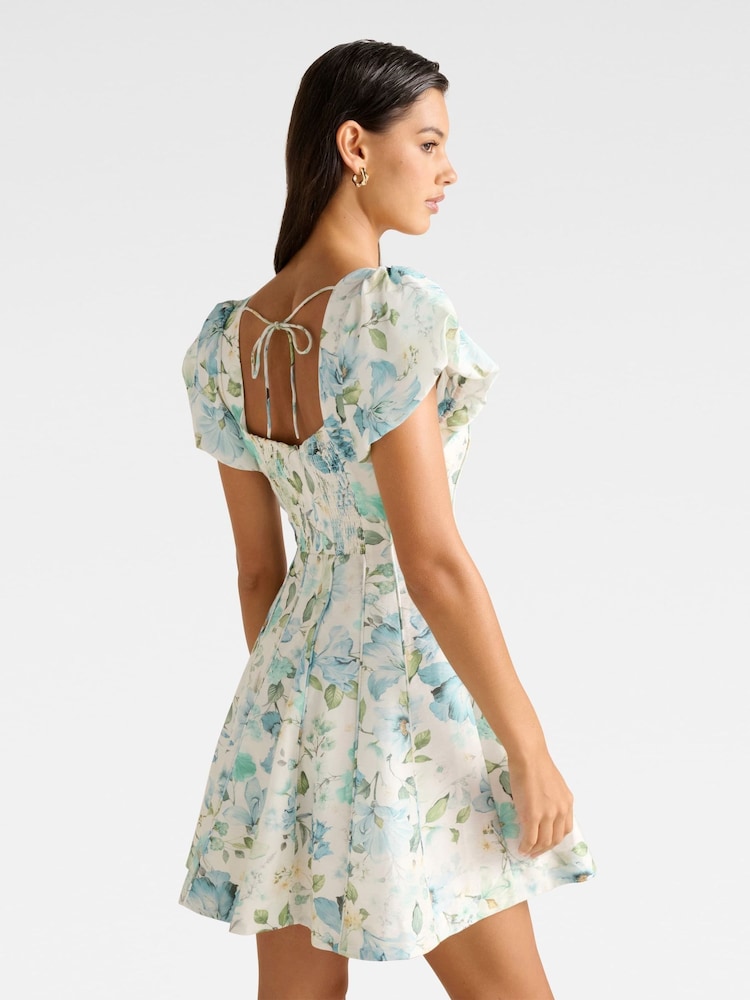 Forever New White Camden Puff  Sleeves Contains Linen Mini Dress - Image 2 of 5