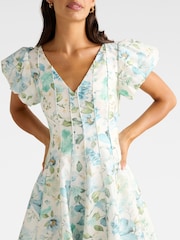 Forever New White Camden Puff  Sleeves Contains Linen Mini Dress - Image 3 of 5
