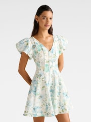 Forever New White Camden Puff  Sleeves Contains Linen Mini Dress - Image 4 of 5