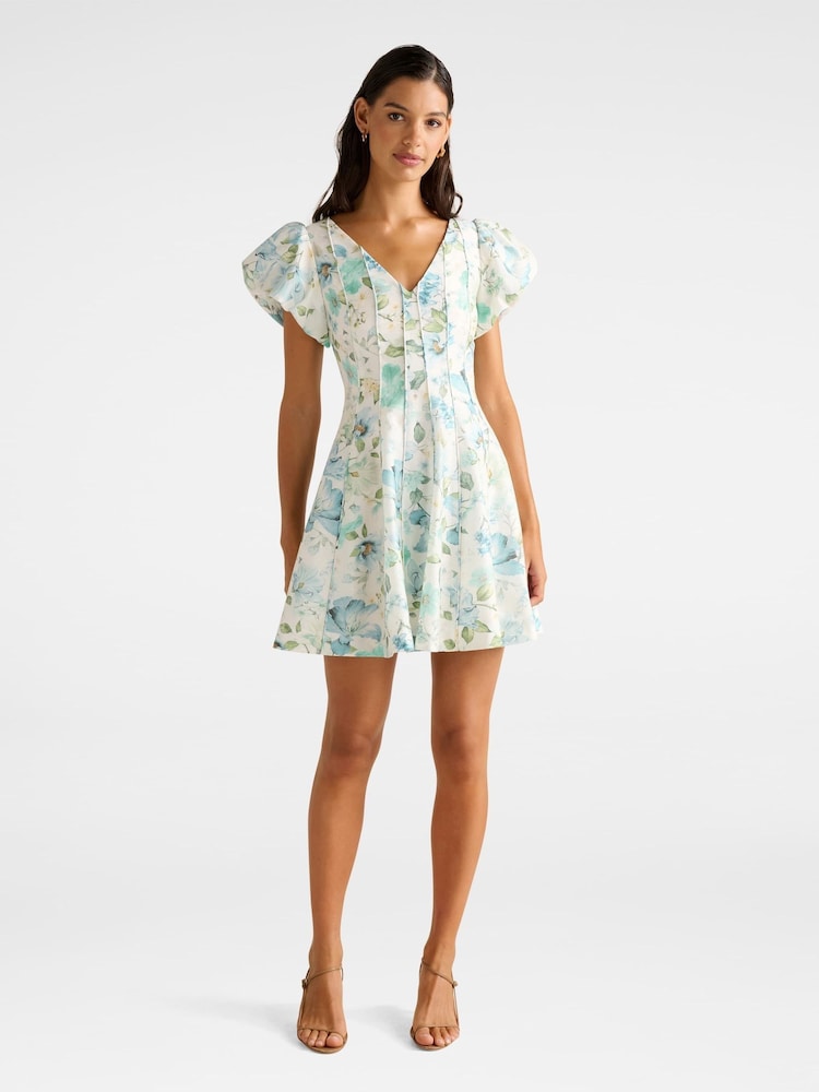 Forever New White Camden Puff  Sleeves Contains Linen Mini Dress - Image 5 of 5