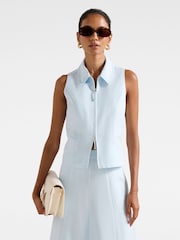 Forever New Blue Petite Linen Blend Felicity Zip Front Top - Image 1 of 5
