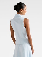 Forever New Blue Petite Linen Blend Felicity Zip Front Top - Image 2 of 5