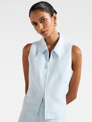 Forever New Blue Petite Linen Blend Felicity Zip Front Top - Image 3 of 5