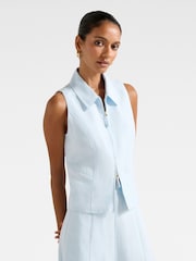 Forever New Blue Petite Linen Blend Felicity Zip Front Top - Image 4 of 5