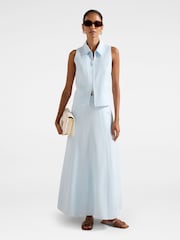 Forever New Blue Petite Linen Blend Felicity Zip Front Top - Image 5 of 5