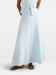 Forever New Blue Petite Linen Blend Georgina Godet Skirt - Image 1 of 5