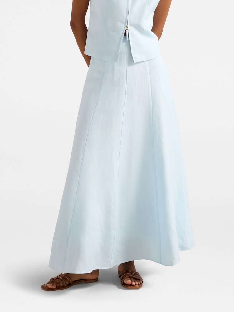 Forever New Blue Petite Linen Blend Georgina Godet Skirt - Image 1 of 5