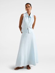 Forever New Blue Petite Linen Blend Georgina Godet Skirt - Image 5 of 5