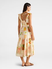 Forever New Cream Layne Printed Contains Linen Midi Dress - Image 2 of 4