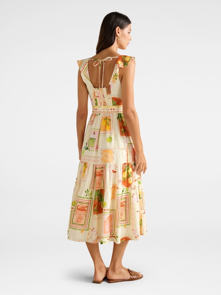 Forever New Cream Layne Printed Contains Linen Midi Dress - Image 2 of 4
