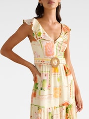 Forever New Cream Layne Printed Contains Linen Midi Dress - Image 3 of 4