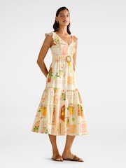 Forever New Cream Layne Printed Contains Linen Midi Dress - Image 4 of 4