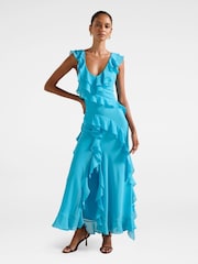 Forever New Blue Olive Petite Ruffle Dress - Image 1 of 4