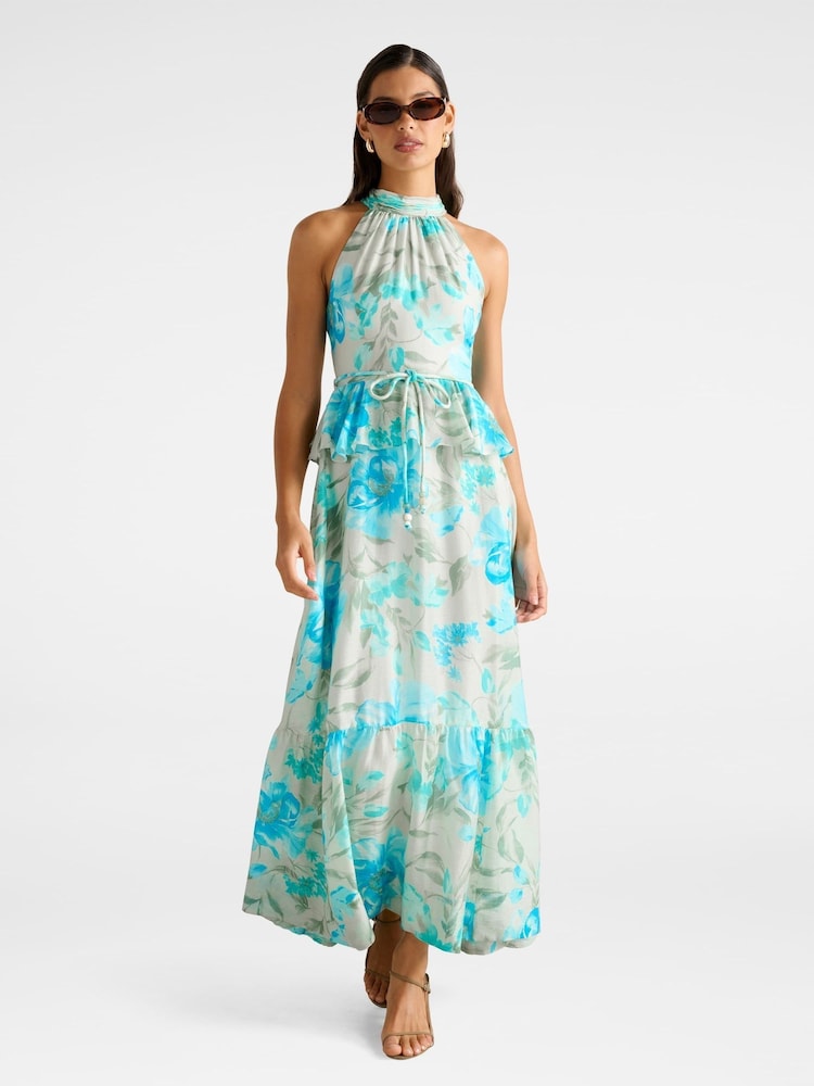 Forever New Serena Halter Neck Peplum Midi Dress Contains Linen - Imagen 1 de 4 Forever New Serena Halter Neck Peplum Midi Dress Contains Linen - Imagen 1 de 4