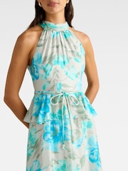 Forever New Cream Serena Halter Neck Peplum Midi Dress Contains Linen - Image 3 of 4