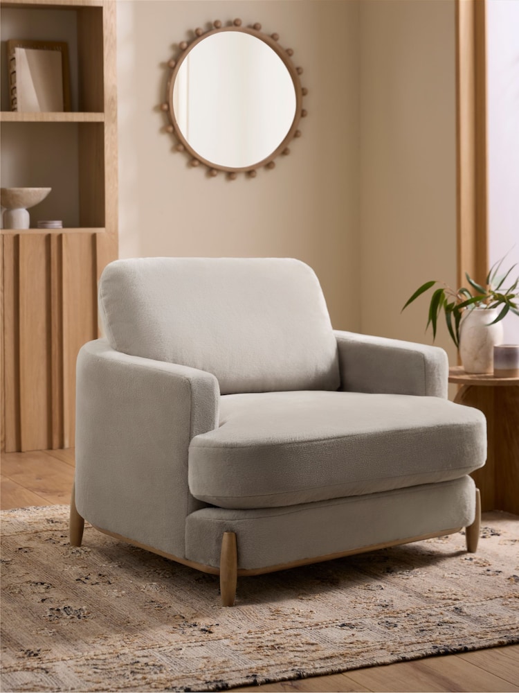 Alaska Faux Fur Taupe Natural Ellison Snuggle Chair - Image 1 of 10