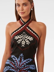 Forever New Black Linen Blend Adara Halter Neck Mini Dress - Image 3 of 5
