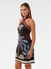Forever New Black Linen Blend Adara Halter Neck Mini Dress - Image 4 of 5