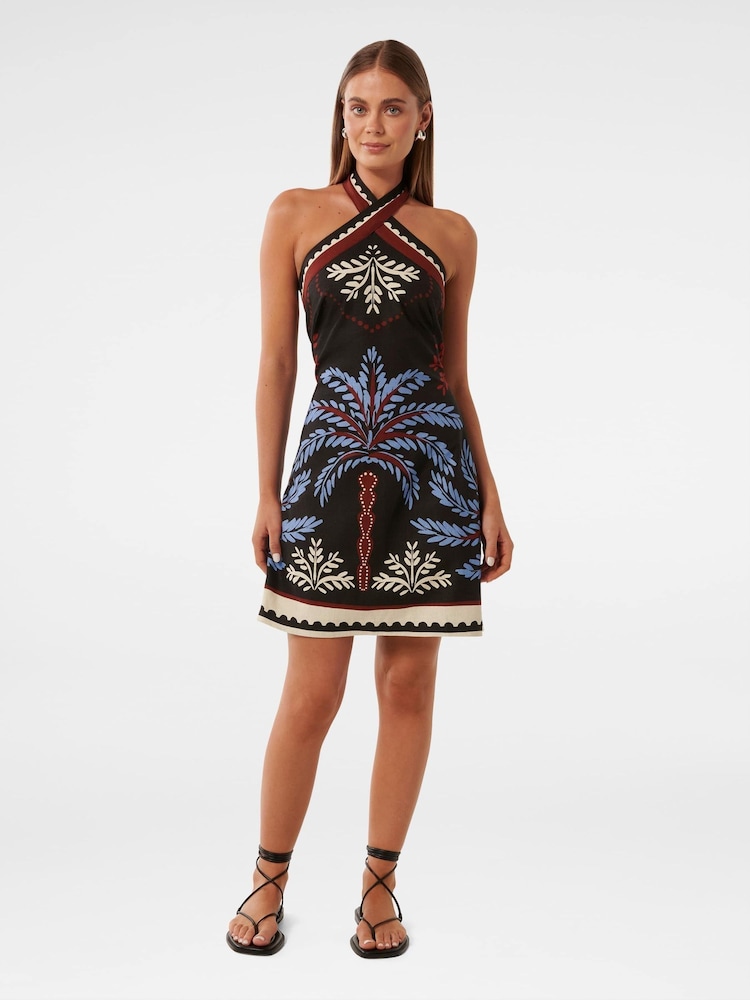 Forever New Black Linen Blend Adara Halter Neck Mini Dress - Image 5 of 5