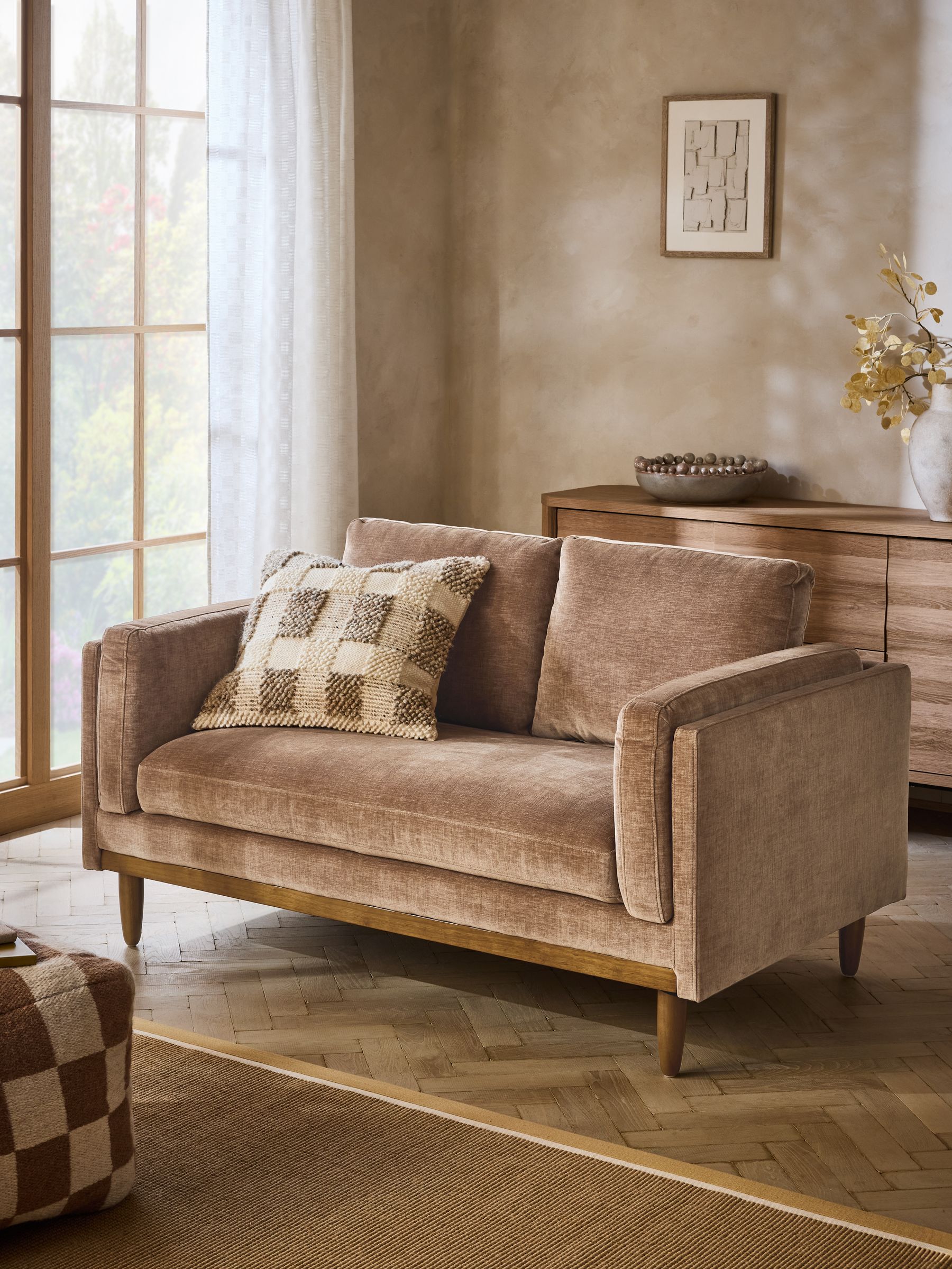 Buy Distressed Chenille Cinnamon Brown Kayden 2 Seater Sofa from