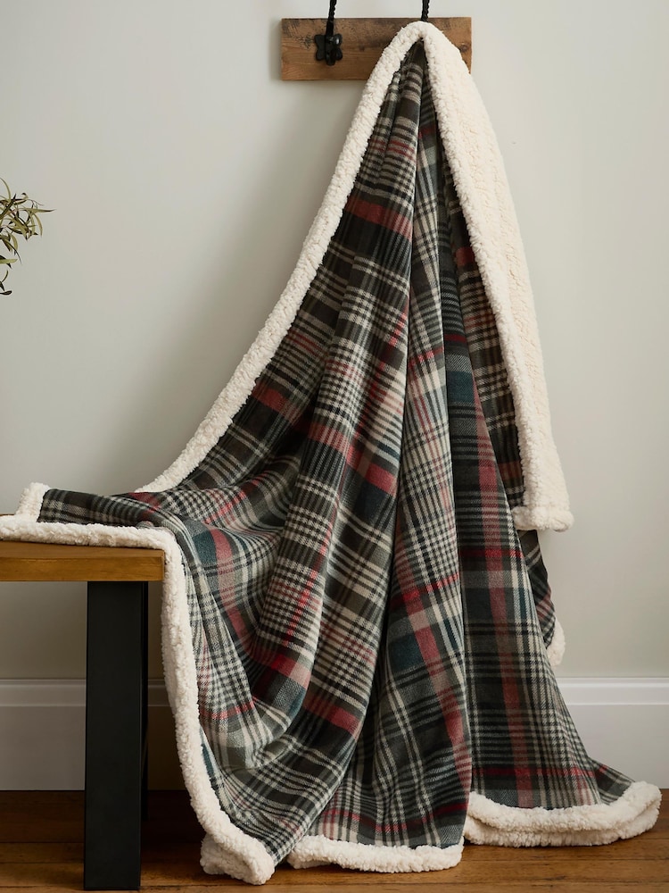 Dreams & Drapes Green Bennet Check Sherpa Reverse Throw - Image 1 of 4 Dreams & Drapes Green Bennet Check Sherpa Reverse Throw - Image 1 of 4