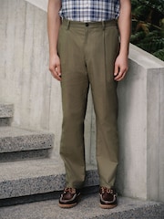 Khaki Green Relaxed Fit Cotton Blend Suit Trousers - Image 1 of 9
