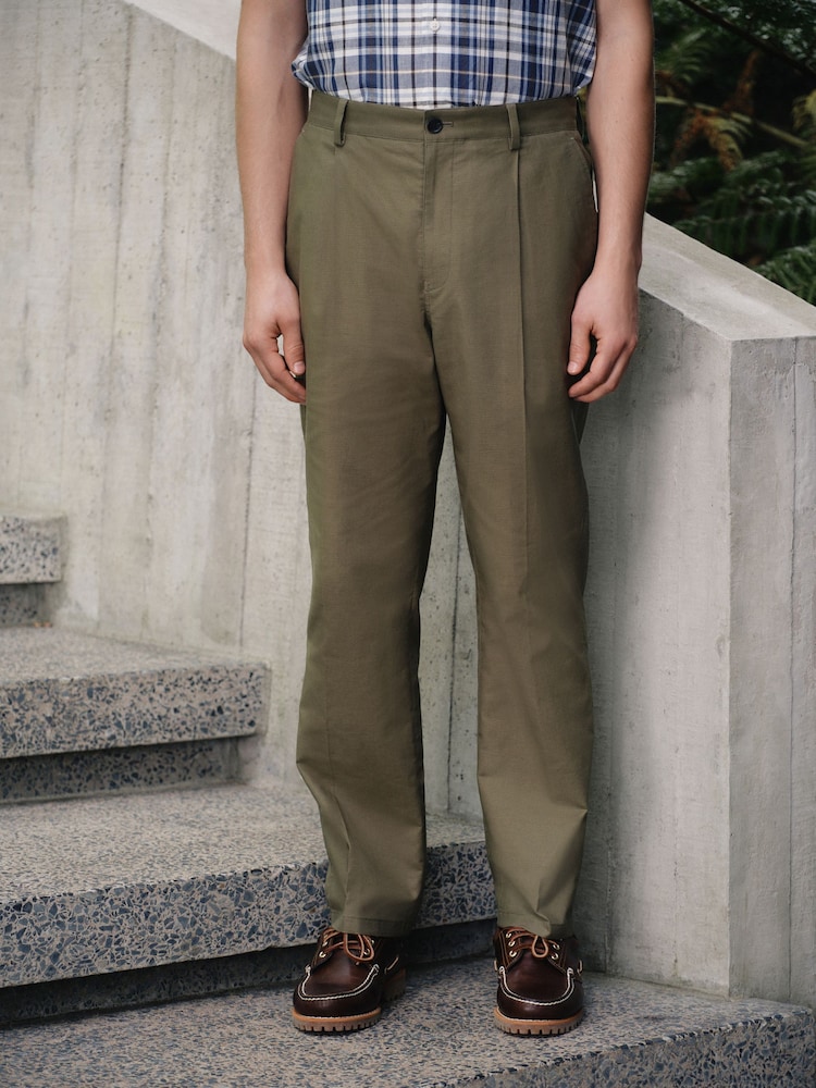 Khaki Green Relaxed Fit Cotton Blend Suit Trousers - Image 1 of 9