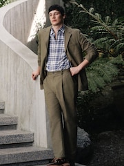 Khaki Green Relaxed Fit Cotton Blend Suit Trousers - Image 2 of 9
