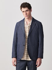 Blue Relaxed Fit Cotton Linen Blend Suit Blue Jacket - Image 1 of 10