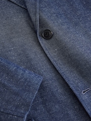 Blue Relaxed Fit Cotton Linen Blend Suit Blue Jacket - Image 10 of 10