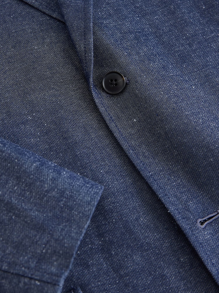 Blue Relaxed Fit Cotton Linen Blend Suit Blue Jacket - Image 10 of 10