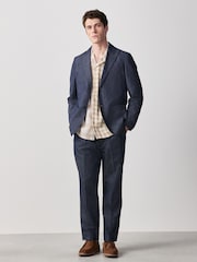 Blue Relaxed Fit Cotton Linen Blend Suit Blue Jacket - Image 2 of 10